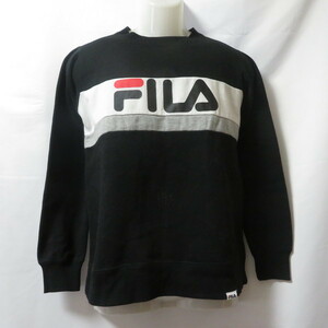 古着 メンズM FILA/フィラ 裏起毛 スウェットシャツ トレーナー 長袖 スポーツ カジュアル ブラック