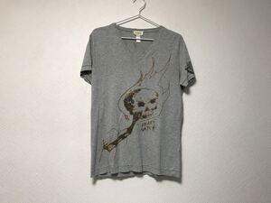 本物ディーゼルDIESELコットンプリントVネック半袖TシャツメンズサーフアメカジミリタリーストリートスケーターゴルフグレーLインド製