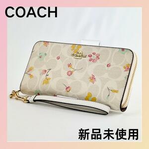 COACH アウトレット コーチ ラウンドジップ フローラル 長財布 ホワイト