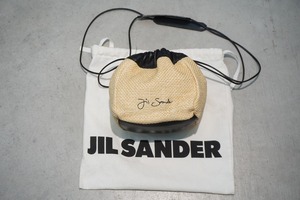 美品 正規 20SS JIL SANDER ジルサンダー ラフィア レザー ドローストリング バッグ 巾着 ボディ ポーチ JSPQ850407 WQB66007N本物715O▲