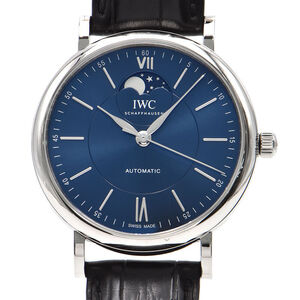 [3年保証] IWC メンズ ポートフィノ オートマティック ムーンフェイズ IW459402 箱保付き ブルー 青文字盤 自動巻き 腕時計 中古 送料無料