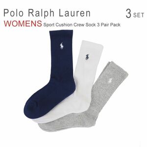 新品 ラルフローレン 靴下 3足セット レディース クルーソックス ワンポイント Polo Ralph Lauren 7310PK 1円スタート 未使用
