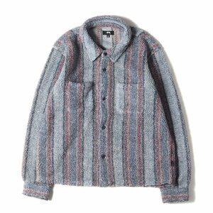 STUSSY ステューシー 近年モデル ジャカードストライプ シェルパ フリース ボタンアップ シャツ ジャケット STRIPED SHERPA SHIRT ブルー