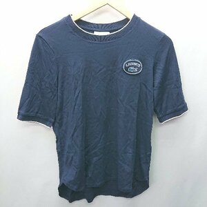 ◇ LACOSTE ラコステ 襟袖リブ素材 コットン100％ 半袖 Tシャツ カットソー サイズ36 ネイビー系 レディース E