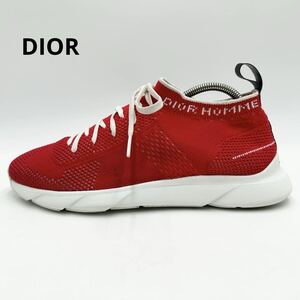 1円【美品】 DIOR HOMME ディオールオム 【圧倒的高級感】 メンズ スニーカー シューズ 靴 メッシュ 厚底 レッド 赤 ロゴ 40 26cm相当