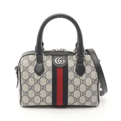 グッチ GUCCI ハンドバッグ オフィディア ミニ トップハンドルバッグ シェリーライン 772053 ネイビー PVCコーティングキャンバス レザー オフィディア 2wayボストン レディース Used A