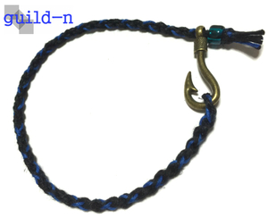 guild-n ★ ブラック ラピスブルー ロープ 釣り針 フィッシュフック ヘンプ 麻 アンクレット ブレスレット ミサンガ メンズ レディース