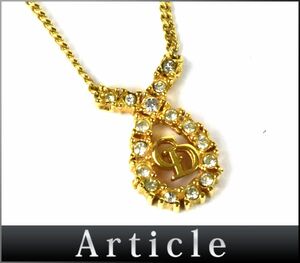 178621〇美品 Christian Dior ディオール CDロゴ ペンダント ネックレス アクセサリー GP ラインストーン ゴールド レディース/ E