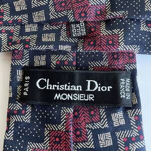 Christian Dior(クリスチャンディオール) 紺赤スクエアストライプネクタイ