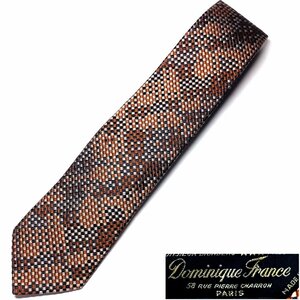 【侍】Dominique France ドミニクフランス 幾何学模様 シルク 100％ 剣先8cm 茶系 ネクタイ 20+513