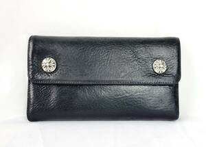 クロムハーツ ウェーブウォレット クロスボタン レザー 長財布 ブラック CHROME HEARTS WAVE WALLET 