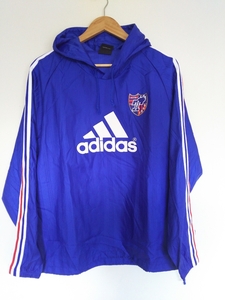 s621 美品！ 薄手 ■adidas■ アディダス F.C. TOKYO M 青系 ウィンドブレーカー プルオーバー フード付 身幅60 着丈70 ラグラン77.5