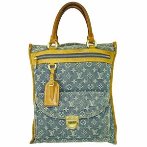 本物 ルイヴィトン LOUIS VUITTON LV フラットショッパー モノグラム デニム トートバッグ ハンドバッグ ブルー M95018