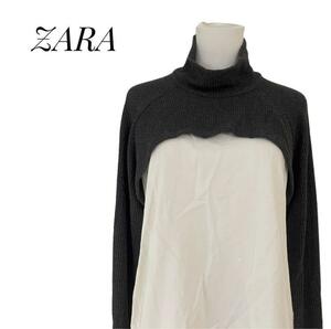 ZARA ザラ　長袖　ショートニット＆カットソー　グレー＆白 L