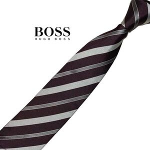 ★美品★細め★ HUGO BOSS ネクタイ ストライプ柄レジメンタル USED ヒューゴボス USED メンズ服飾小物 中古 t675