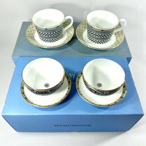 ★1000円スタ!★箱付き未使用品★WEDG WOOD カップ&ソーサー 4客セット BLUE ELEPHANT SAMURAI ウェッジウッド ブルー 洋食器 RL Z27