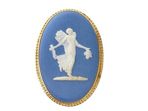 ウェッジウッド　Wedgwood　オーバル　ブローチ　ネックレス/ペンダント トップのみ　陶器　ライトブルー×ゴールドカラー　YAS-12094