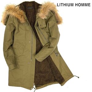 美品!!LITHIUM HOMME M51 MODS COAT リチウムオム モッズコート ラクーンファー(46)オリーブ メンズ アウター コート 