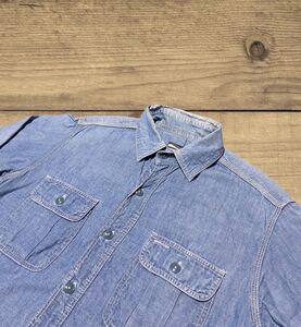 桃太郎ジーンズ　MOMOTARO JEANS エイジングウォッシュ加工　長袖　シャンブレーシャツ★38サイズ★