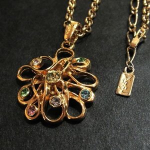 ◆美品◆Yves Saint Laurent イヴサンローラン*カラーストーン/フラワーモチーフ*YSL*ブローチ*アクセサリー*ヴィンテージ*装飾品*刻印有り