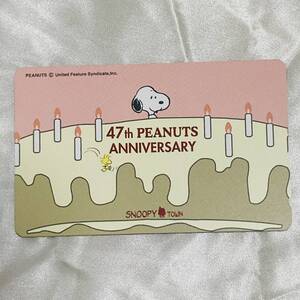 SK 【未使用】スヌーピータウン テレカ SNOOPYTOWN 47ｔｈ PEANUTS ANNIVERSARY ケーキ ロウソク　ウッドストック　テレホンカード　50度数