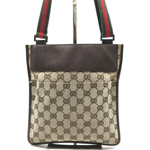 1円 良品 GUCCI グッチ GGキャンバス シェリーライン ショルダー ボディ バッグ ブラウン レディース a6462