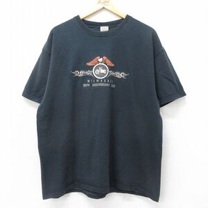 XL/古着 半袖 ビンテージ Tシャツ メンズ 00s バイク ミルウォーキー 刺繍 大きいサイズ コットン クルーネック 黒 ブラック 24apr01