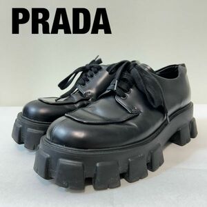 P0010★20 近年モデル PRADA プラダ メンズ ダッド ローファー モノリス ブラッシュドレザー スニーカー シューズラバーソール 黒 2EE356 7