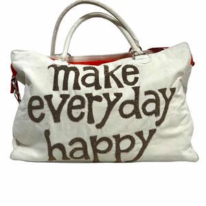 ※K make every day happy 2wayバッグ ハンドバッグ ショルダーバッグ 肩掛け鞄 英字プリント オフホワイト