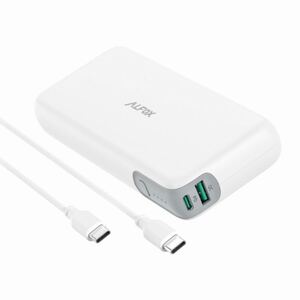 PSE認証バッテリー 20000mAh PD対応　60W急速充電USB-A&USB-C モバイルバッテリー Alfox ホワイト PSE認証