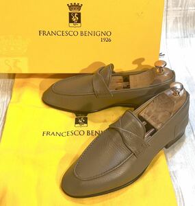 【未使用】FRANCESCO BENIGNO フランチェスコベニーニョ◆24.5cm 6◆Uチップ ローファー スリッポン 革靴 ドレスシューズ Italy製 メンズ