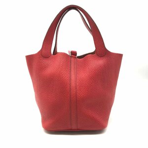 良品 HERMES エルメス ピコタンMM トリヨン ルージュカザック シカクK刻印 シルバー金具 ハンド バッグ 赤 k675