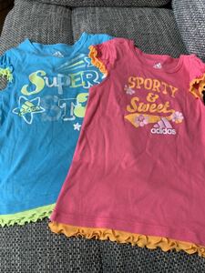 即決★アディダス半袖Tシャツ姉妹セット★100120★ピンクブルー★adidas