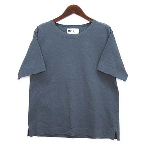 マーガレットハウエル MHL. 2023SS ドライ コットン ジャージー カットソー Tシャツ 半袖 ミッドブルー 2 595-3168554 美品 レディース