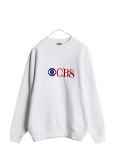 80s 90s USA製 CBS 企業 ロゴ 刺繍 スウェット メンズ L 80年代 90年代 オールド ヴィンテージ 企業物 当時物 裏起毛 トレーナー 白 ONEITA