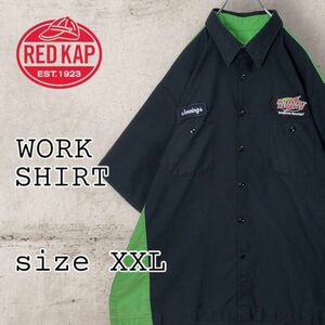 redcap 半袖ワークシャツ 企業ロゴ ブラック・グリーン USA規格XXL