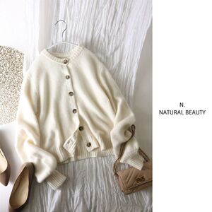 1万☆N.ナチュラルビューティー N.NATURAL BEAUTY☆洗える フォックス混ニットカーディガン Mサイズ☆A-O 5842