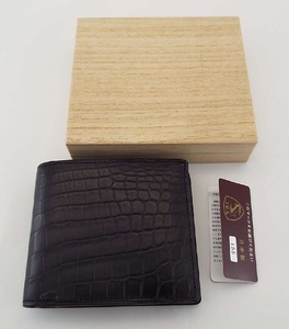 T2308〇クロコダイル 財布 二つ折り財布 ブラッククロコ JRA 日本製