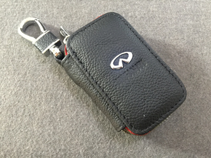 インフィニティ INFINITI キーケース スマートキー ラウンドファスナー 軽量 ブラック シュリンクレザーキーケース　鍵　収納