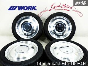 【 希少 美品!! 】WORK ワーク LEADSLED レッドスレッド 14インチ 4.5J +45 PCD 100 4H 4穴 22年製 バリ山タイヤ 付 ホイール 4本 棚33A