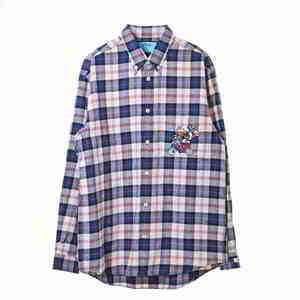 美品 GUCCI × Disney ドナルドダック チェックシャツ 44 ブルー グッチ KL4CBCSU62