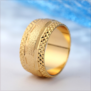 [RING] 18K Gold Plated センター サンド加工 サイド リップルパターン シャイニング 10mm ワイド ゴールド リング 9号 【送料無料】