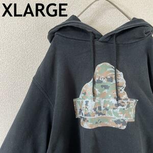 U3 XLARGE エクストララージ　スウェットパーカー　ドットロゴ　Ｌメンズ黒