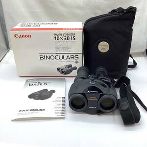 【6773】CANON キヤノン BINOCULARS IMAGE STABILIZER 10×30 IS 双眼鏡 箱 取説 ケース付 通電確認済 ジャンク 中古品 二次流通品