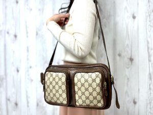 美品 GUCCI グッチ GGスプリーム ヴィンテージ ショルダーバッグ バッグ レザー 茶系 メンズ 79335