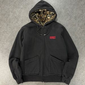 SCHOTT ショット スウェット レオパード ボアライニング フーディー パーカー ジップアップ ジャケット 内側豹柄 黒 メンズ L 3133068