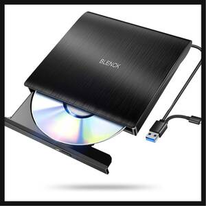 【開封のみ】Enhau★ 【2024革新モデル】 外付けDVDドライブ 極静音 CD DVDドライブ 外付け 高速 USB 3.0&Type-Cデュアル(ブラック)