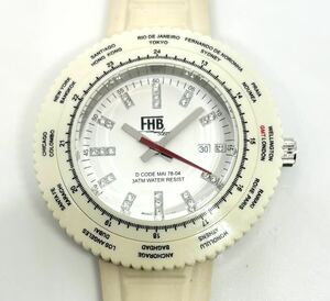 FHB エフエイチビー F-504 デイト 電池交換済み 白文字盤 メンズ腕時計