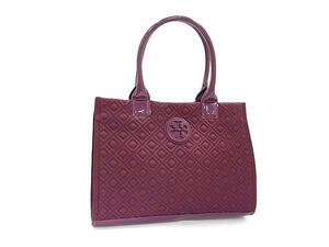 1円 ■極美品■ TORY BURCH トリーバーチ フレミング ナイロン×パテントレザー ハンドバッグ ショルダー 肩掛け ダークパープル系 BM3424