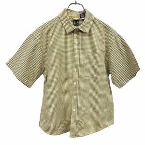 ギャップ GAP シャツ チェック 胸ポケット 半袖 レギュラーカラー 綿100% XL LL イエロー 黄×青×グレー レディース(メンズ？)